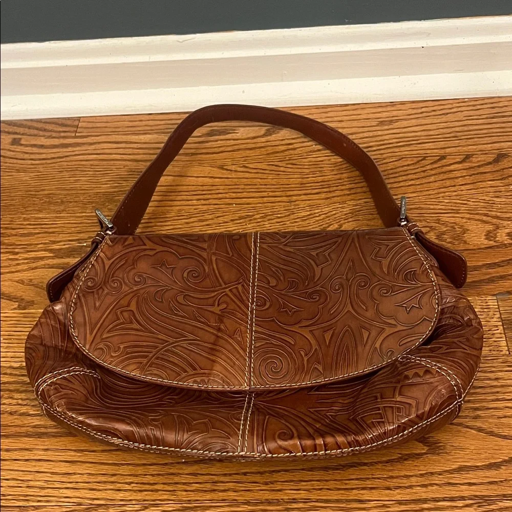 Cole Haan Brown Tooled Leather Shoulder Bag vintage